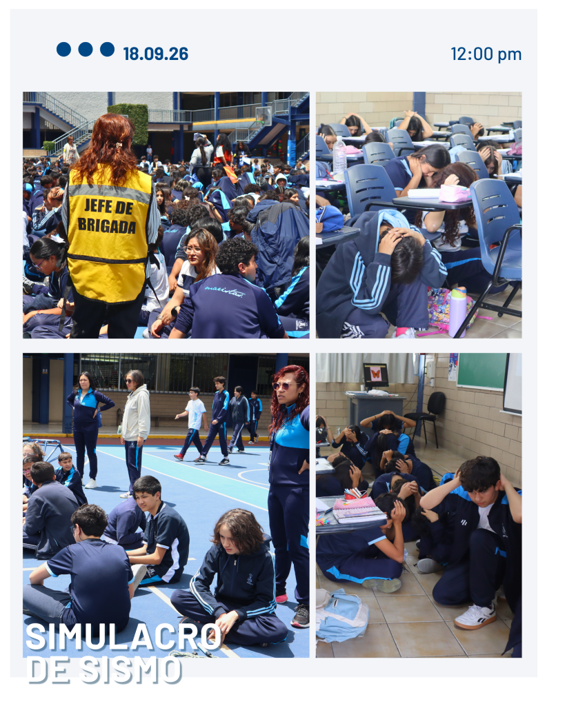 1er. Simulacro de Sismo en el Instituto México Secundaria Alumnos y personal del Instituto México Secundaria participan de manera ordenada en un simulacro de sismo, siguiendo las rutas de evacuación y las indicaciones de seguridad hasta llegar al punto de reunión.
